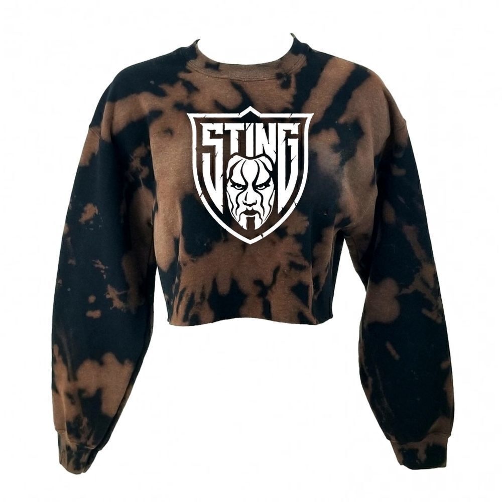 STING Wrestling Big Logo Acid Wash Reworked Cropped Crop Top Crewneck Sweatshirt